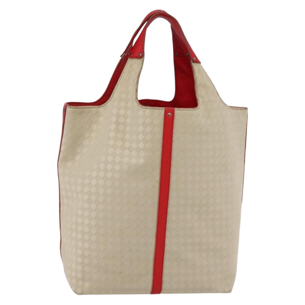 BOTTEGA VENETA INTRECCIATO Tote Bag Canvas Beige Silver Auth bs29655