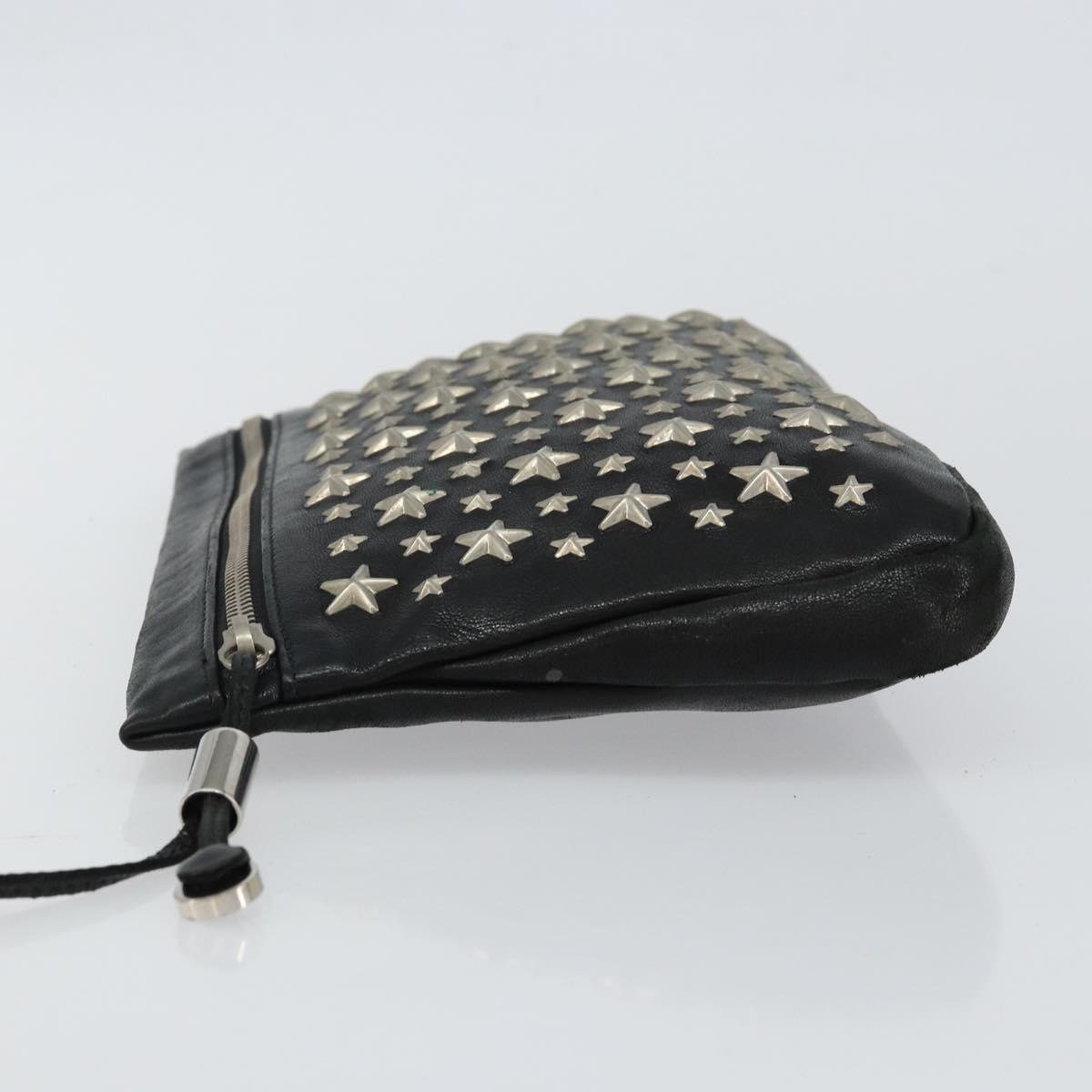 Jimmy Choo Star Studs Clutch Bag Leather Black Silver Auth bs29658