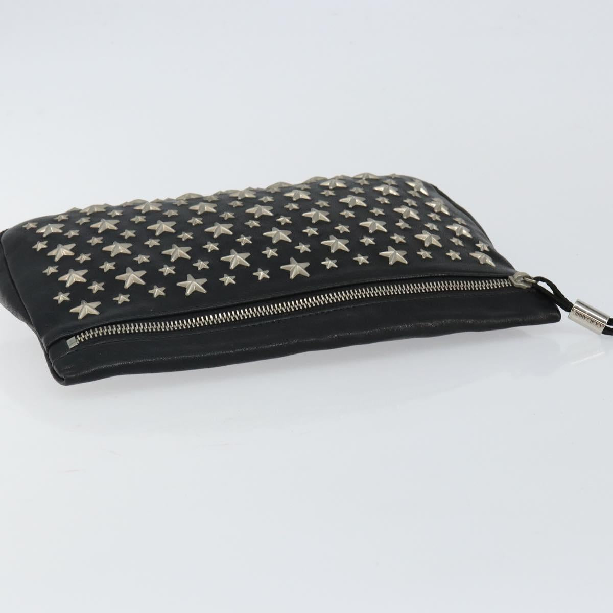 Jimmy Choo Star Studs Clutch Bag Leather Black Silver Auth bs29658