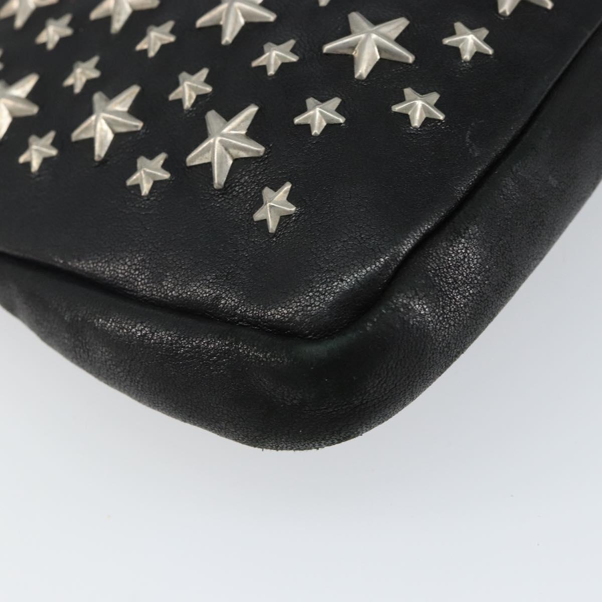 Jimmy Choo Star Studs Clutch Bag Leather Black Silver Auth bs29658