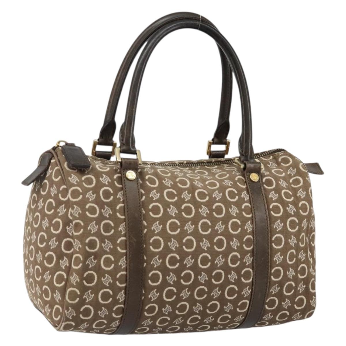 CELINE C Macadam Canvas Mini Boston Bag Brown Gold Auth bs29659