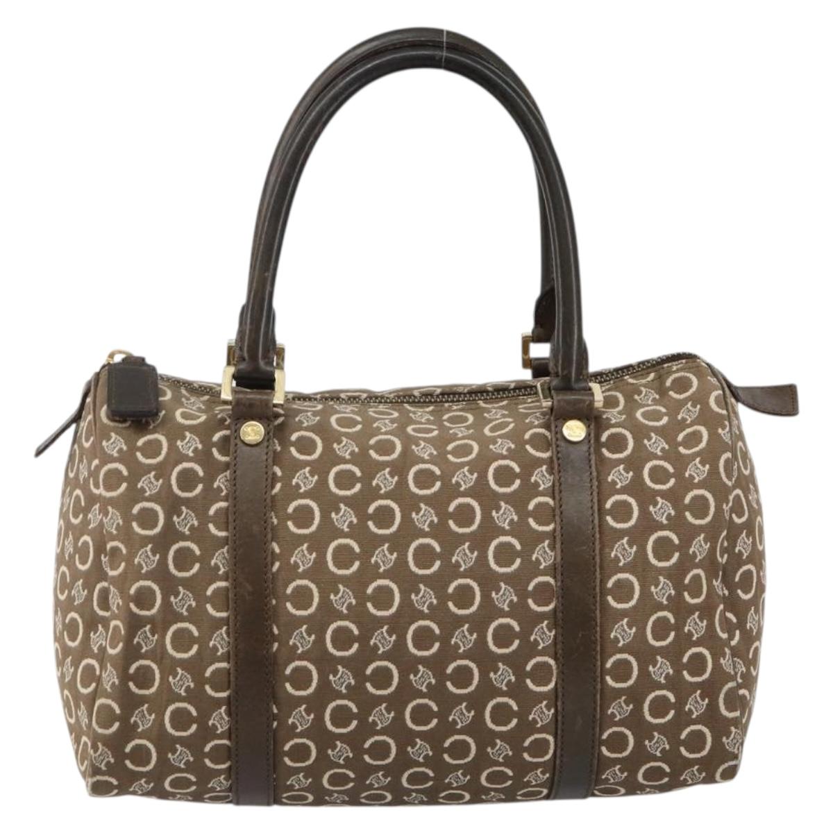 CELINE C Macadam Canvas Mini Boston Bag Brown Gold Auth bs29659