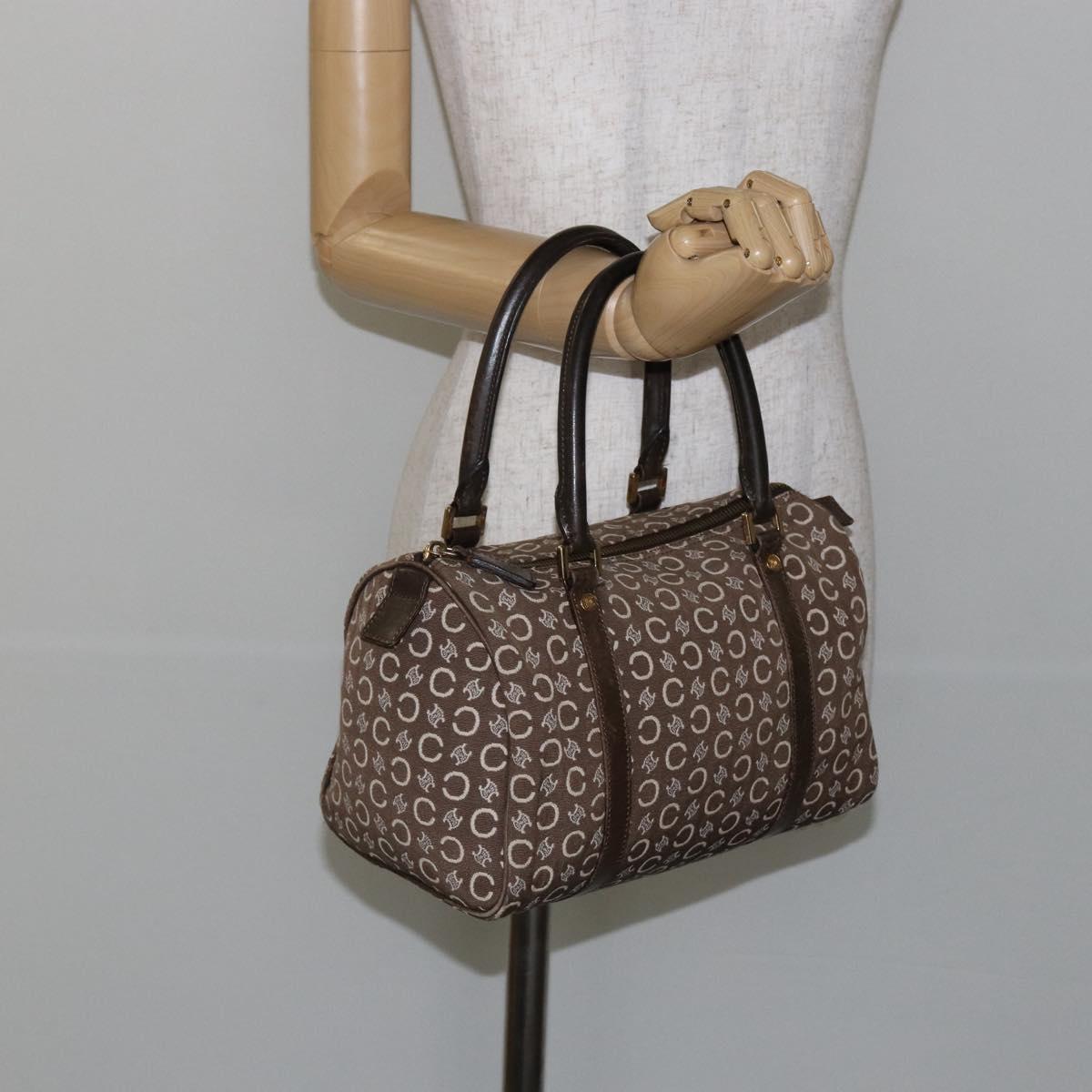 CELINE C Macadam Canvas Mini Boston Bag Brown Gold Auth bs29659