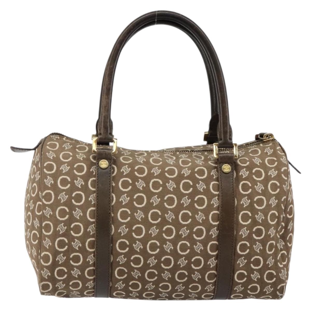 CELINE C Macadam Canvas Mini Boston Bag Brown Gold Auth bs29659