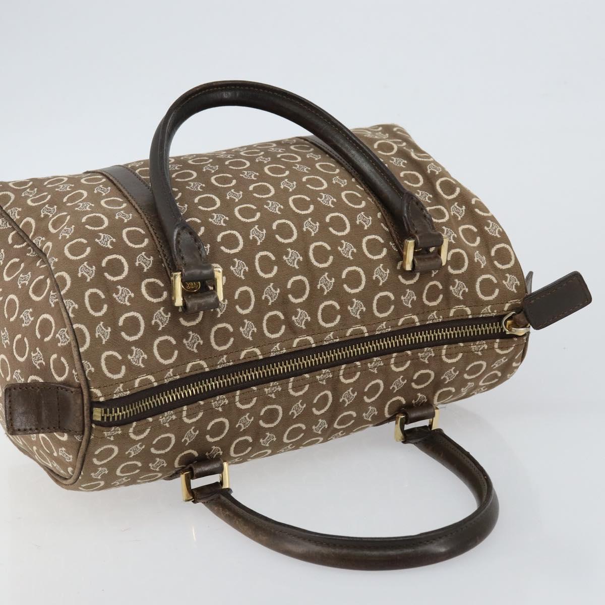 CELINE C Macadam Canvas Mini Boston Bag Brown Gold Auth bs29659