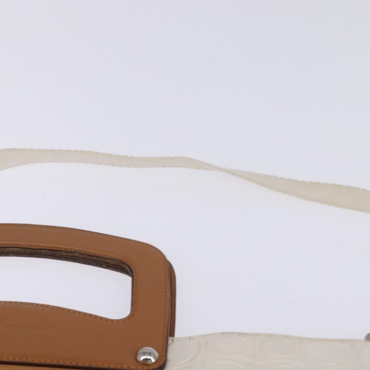 Salvatore Ferragamo Gancini Hand Bag Patent leather 2way White Gold Auth bs29662