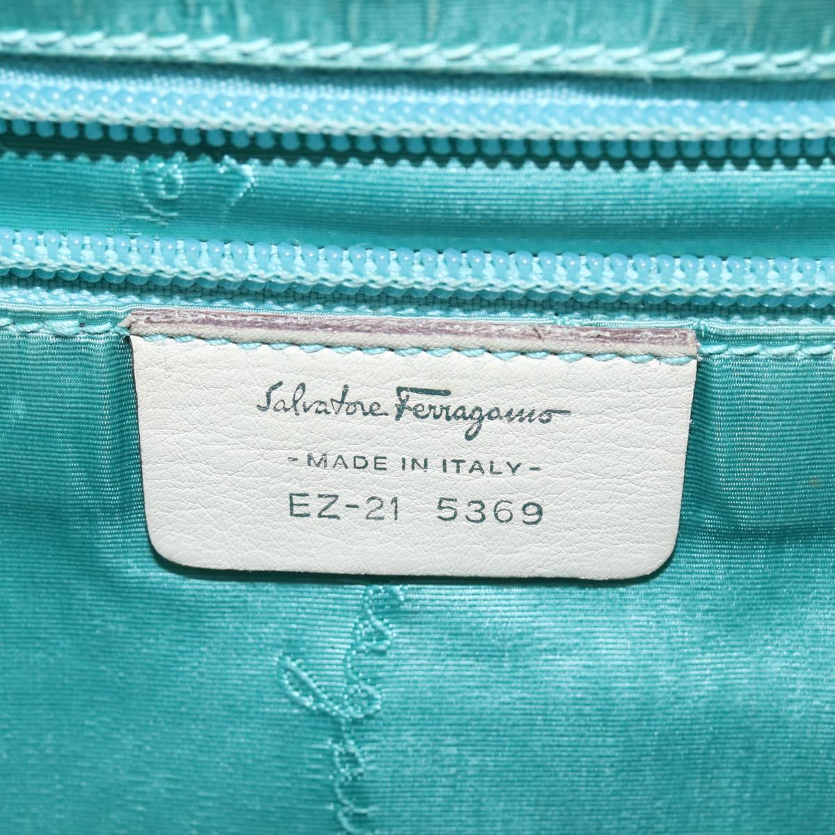 Salvatore Ferragamo Gancini Hand Bag Patent leather 2way White Gold Auth bs29662