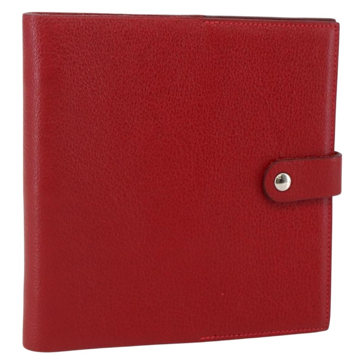 HERMES CD Case Leather Red Silver Auth bs29665