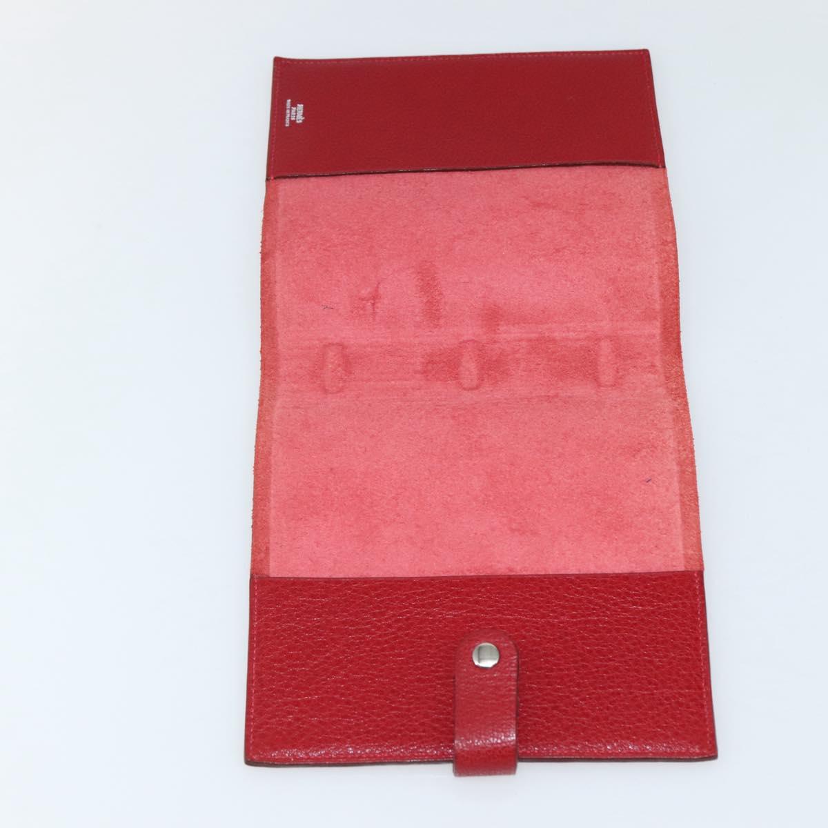 HERMES CD Case Leather Red Silver Auth bs29665
