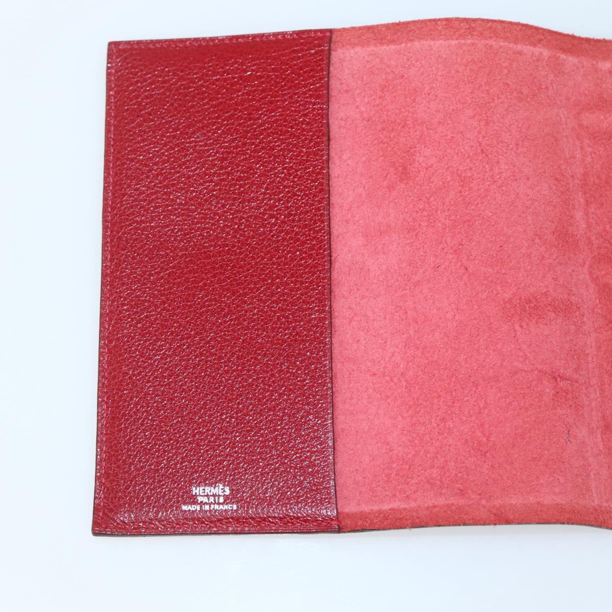 HERMES CD Case Leather Red Silver Auth bs29665