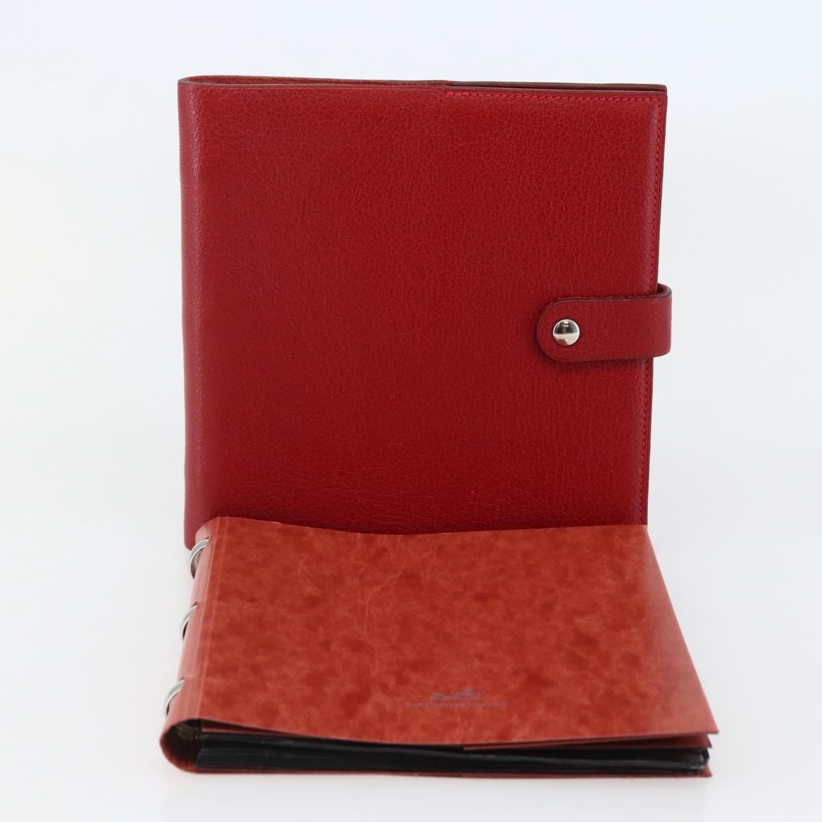 HERMES CD Case Leather Red Silver Auth bs29665