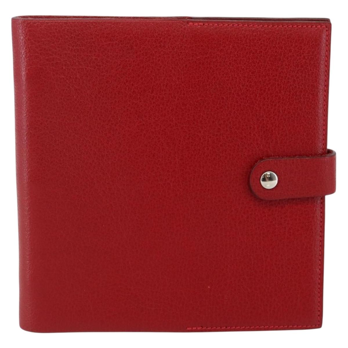 HERMES CD Case Leather Red Silver Auth bs29665