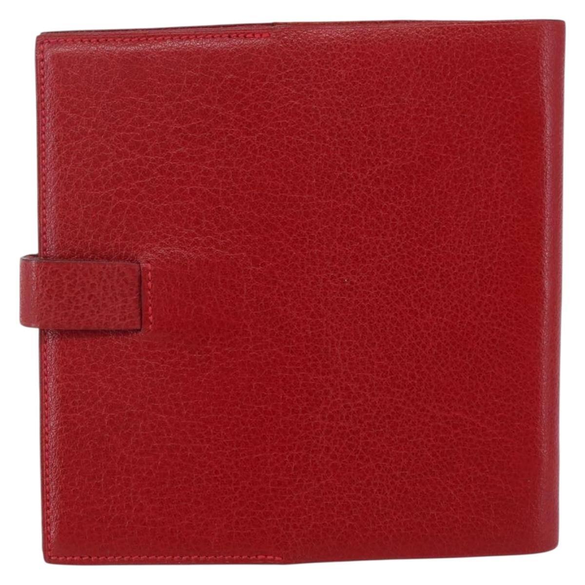 HERMES CD Case Leather Red Silver Auth bs29665