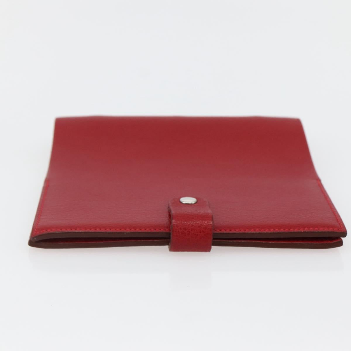 HERMES CD Case Leather Red Silver Auth bs29665