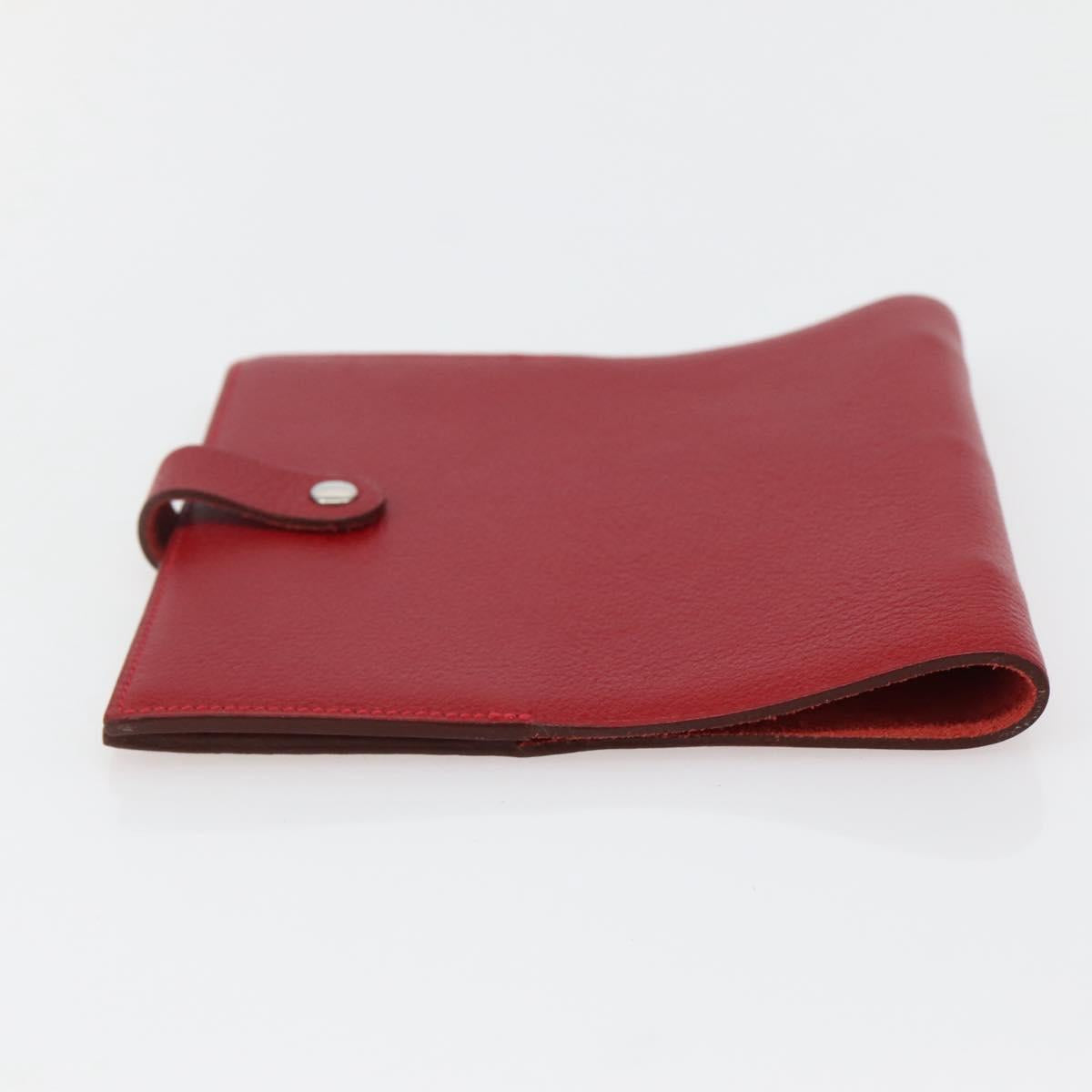 HERMES CD Case Leather Red Silver Auth bs29665