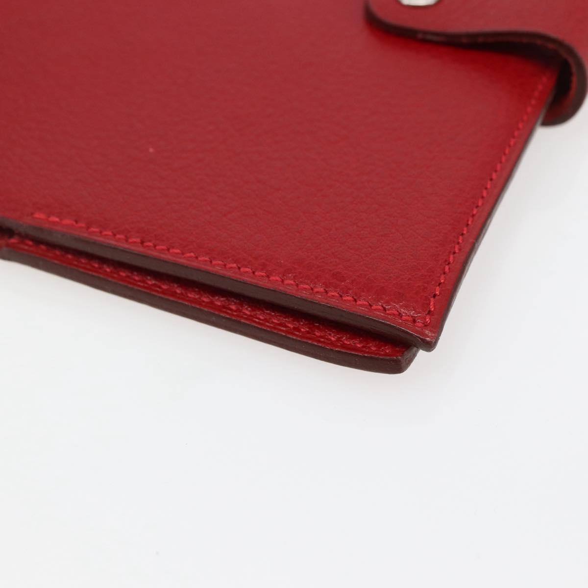 HERMES CD Case Leather Red Silver Auth bs29665