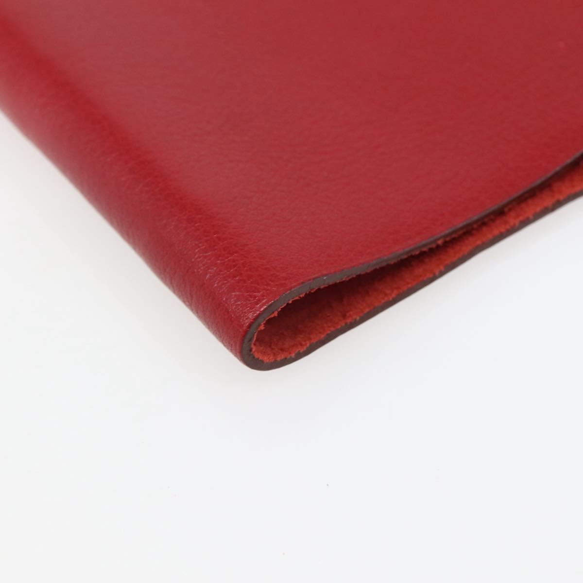 HERMES CD Case Leather Red Silver Auth bs29665
