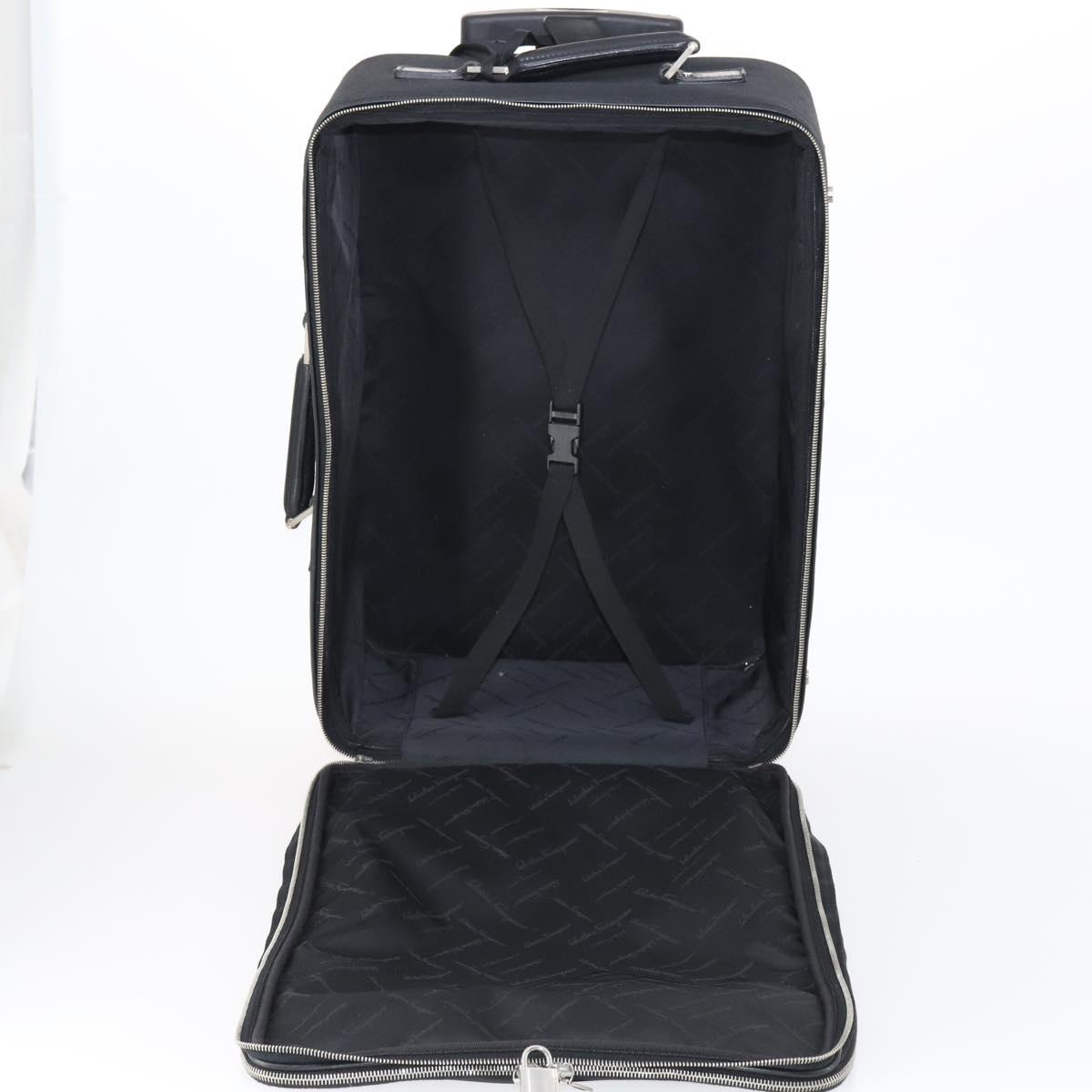 Salvatore Ferragamo Suitcase Canvas Black Silver Auth bs29676