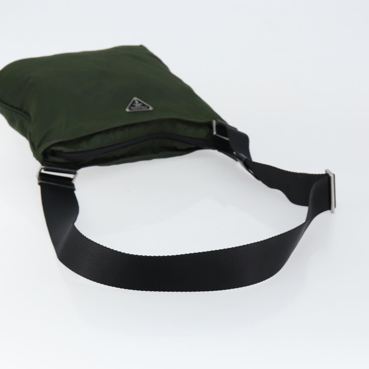 PRADA Shoulder Bag Nylon Khaki Silver Auth bs29677