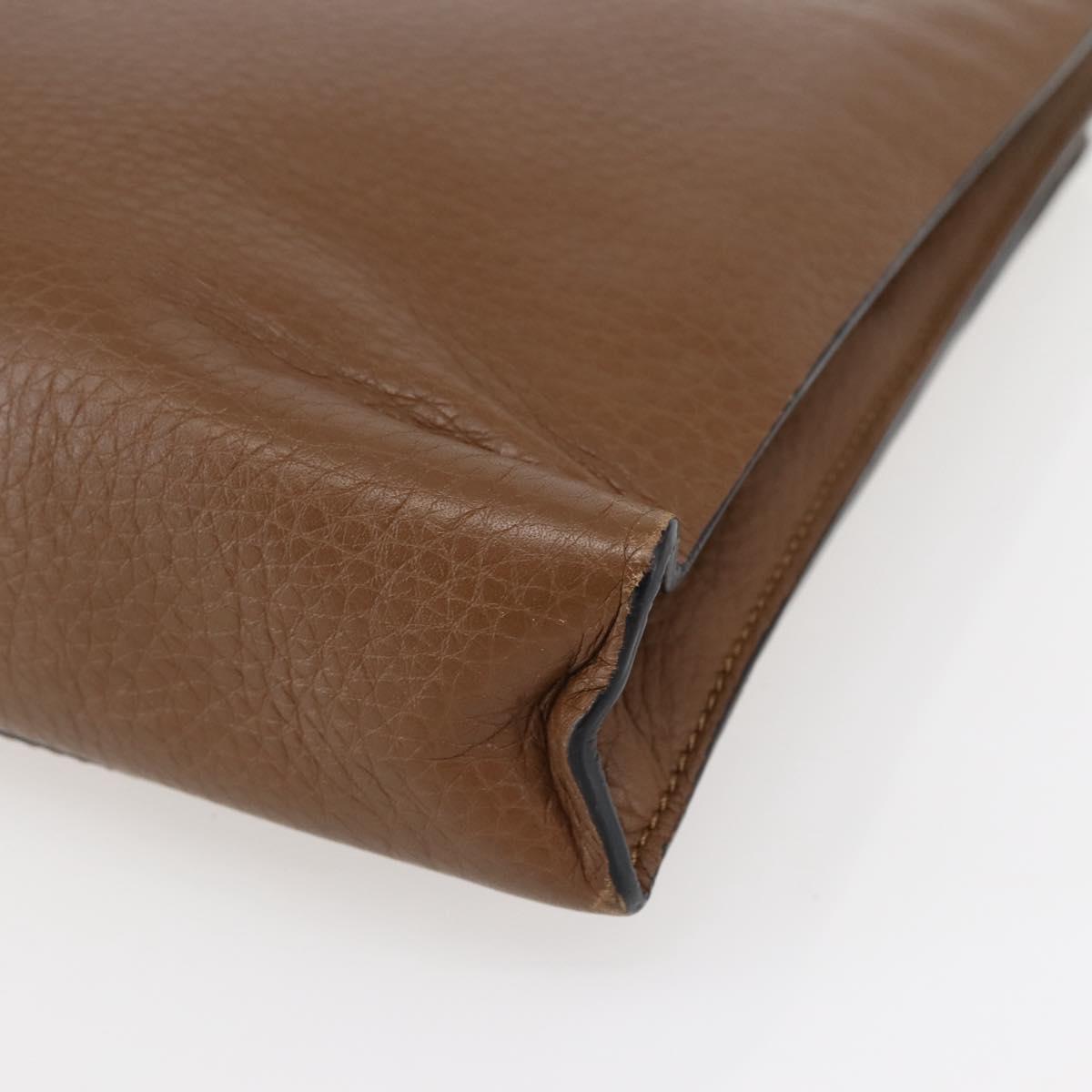 VALENTINO Clutch Bag Leather Brown Silver Auth bs29681