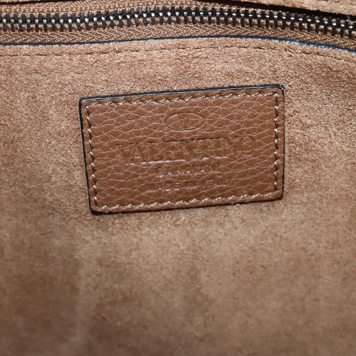 VALENTINO Clutch Bag Leather Brown Silver Auth bs29681