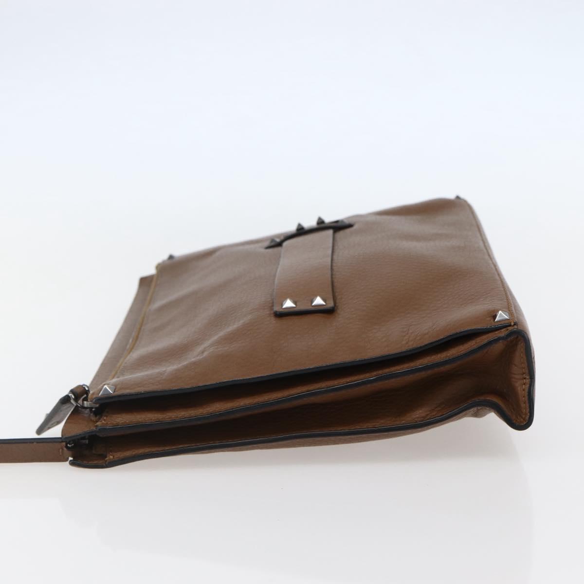 VALENTINO Clutch Bag Leather Brown Silver Auth bs29681