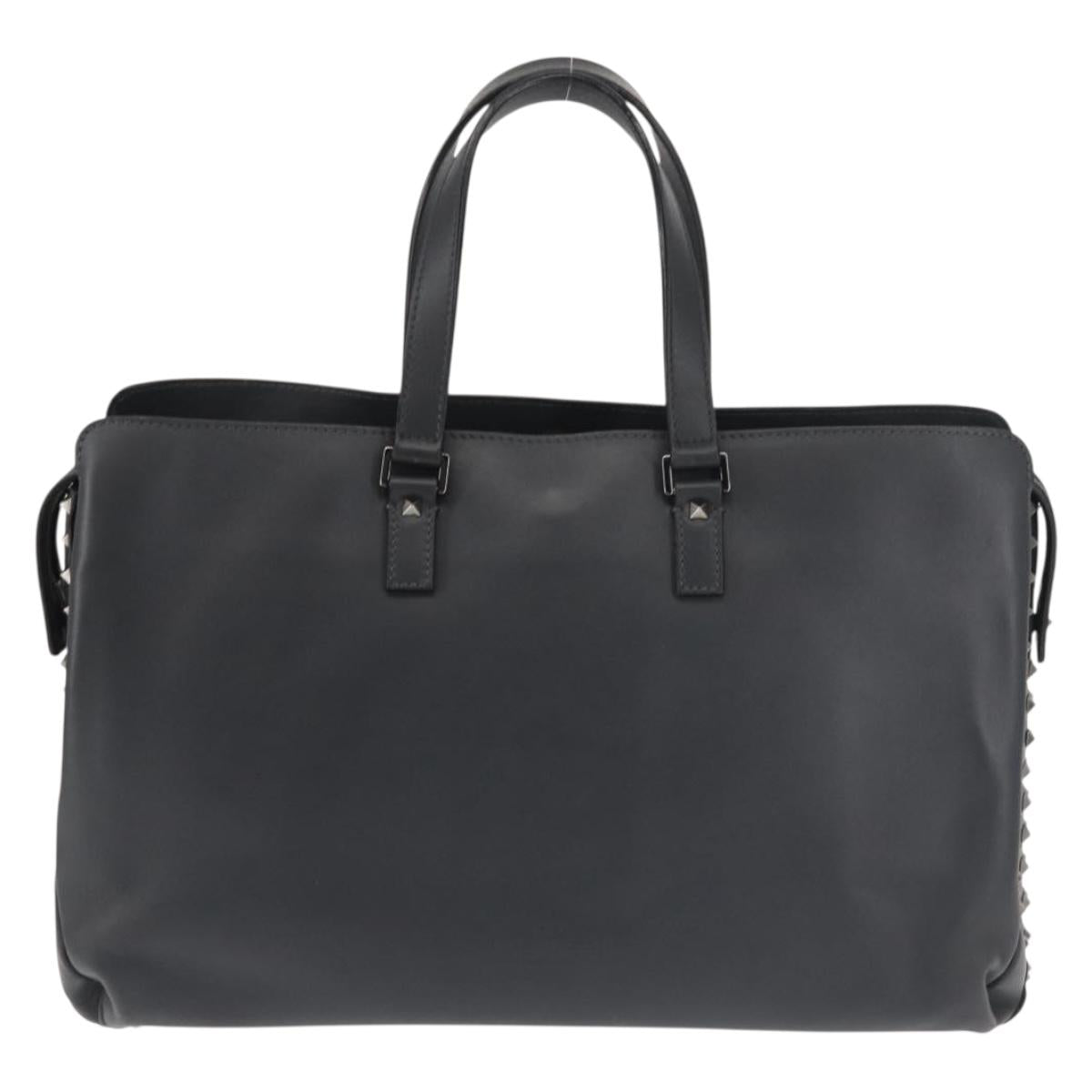 VALENTINO Business Bag Leather Gray Silver Auth bs29682