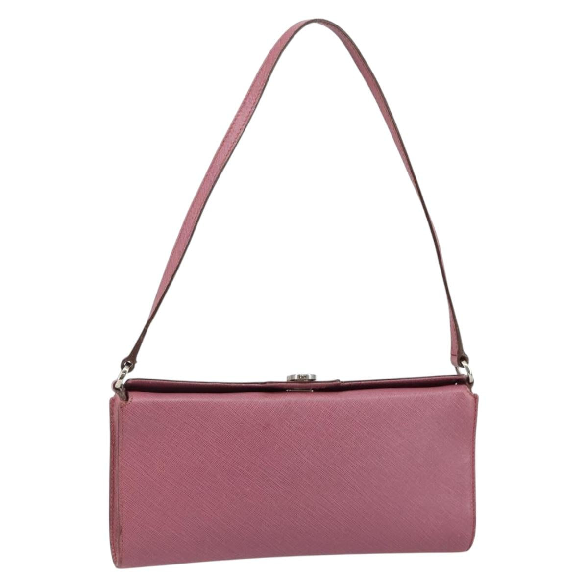 Salvatore Ferragamo Gancini Shoulder Pouch Leather Pink Silver Auth bs29685