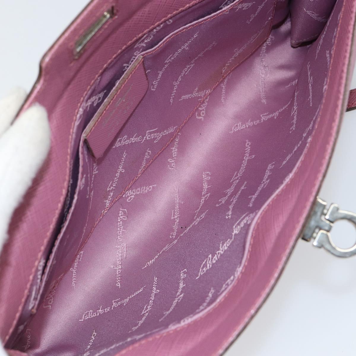 Salvatore Ferragamo Gancini Shoulder Pouch Leather Pink Silver Auth bs29685