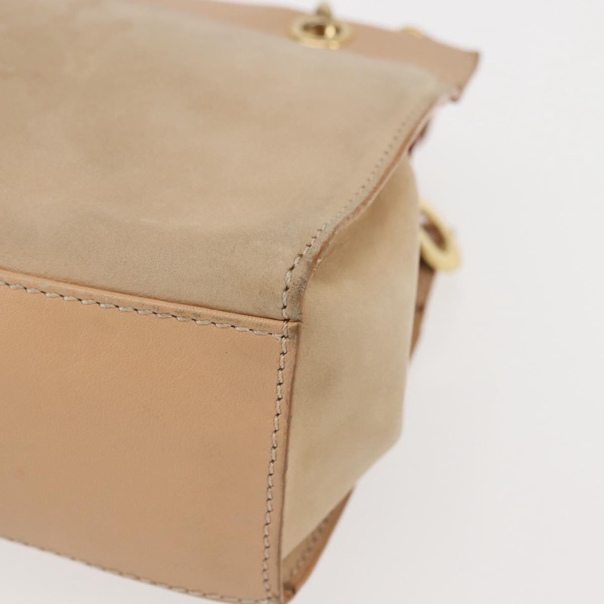 CELINE Shoulder Bag Suede Leather 2way Beige Gold Auth bs29686