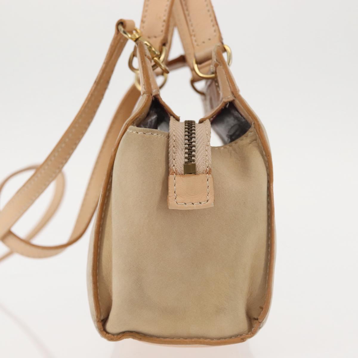 CELINE Shoulder Bag Suede Leather 2way Beige Gold Auth bs29686