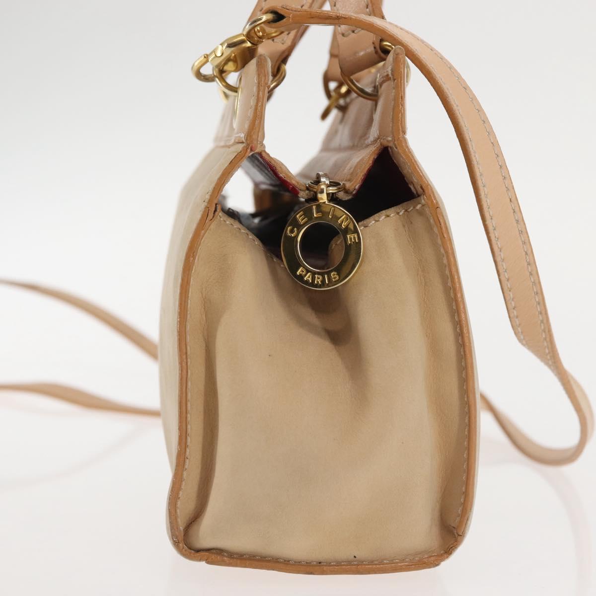 CELINE Shoulder Bag Suede Leather 2way Beige Gold Auth bs29686