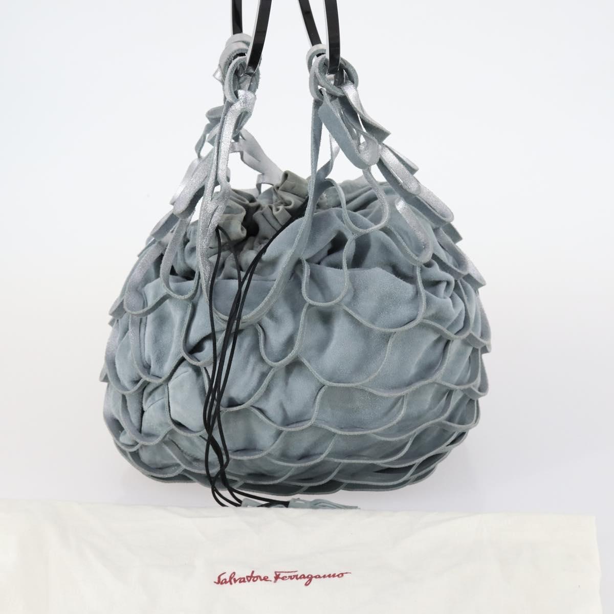 Salvatore Ferragamo Shoulder Bag Suede Silver Black Auth bs29687