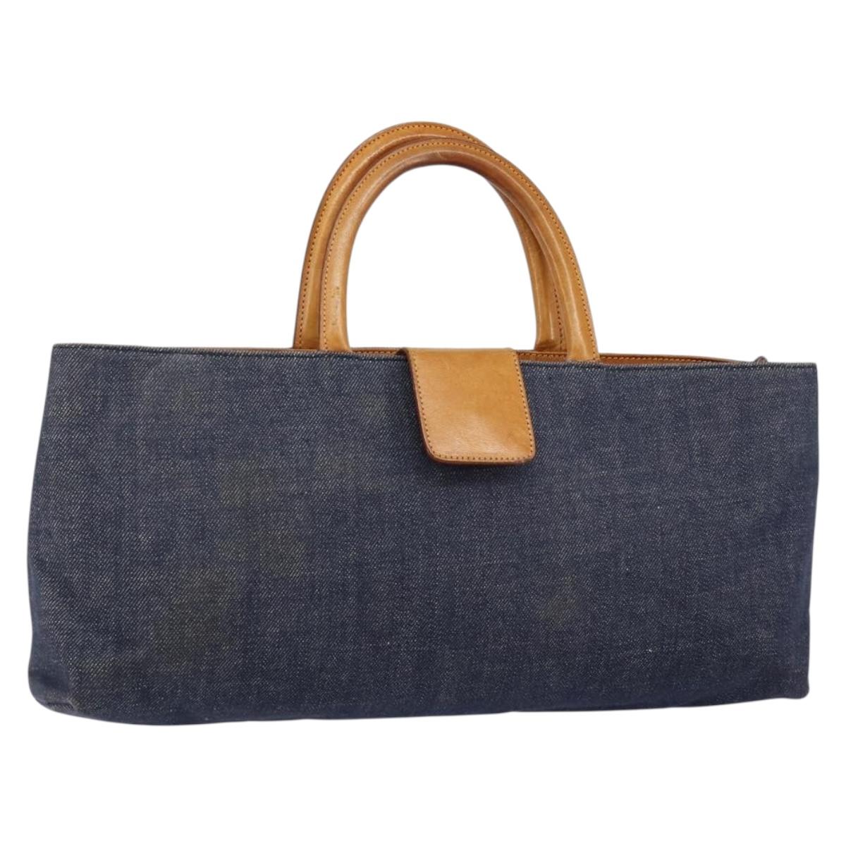 BURBERRY Nova Check Hand Bag Denim Blue Silver Auth bs29697