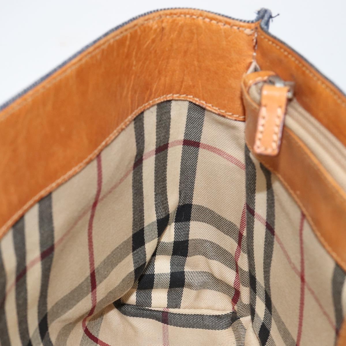 BURBERRY Nova Check Hand Bag Denim Blue Silver Auth bs29697