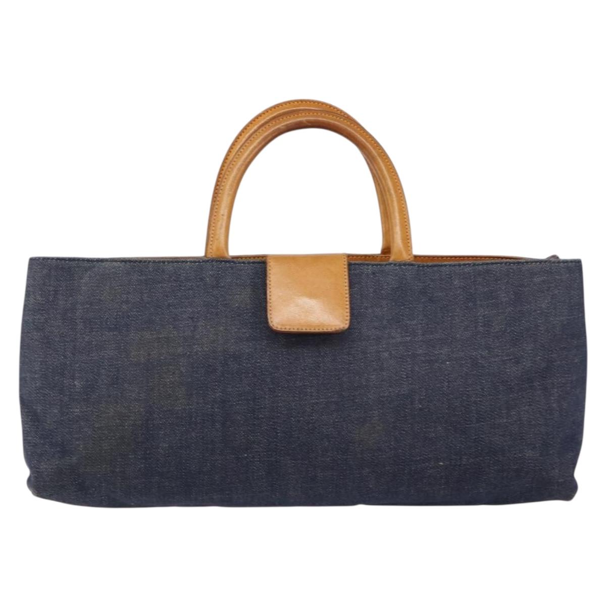 BURBERRY Nova Check Hand Bag Denim Blue Silver Auth bs29697