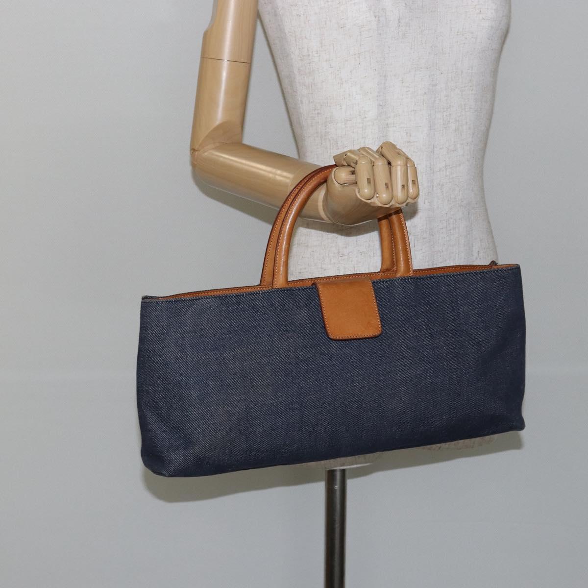 BURBERRY Nova Check Hand Bag Denim Blue Silver Auth bs29697