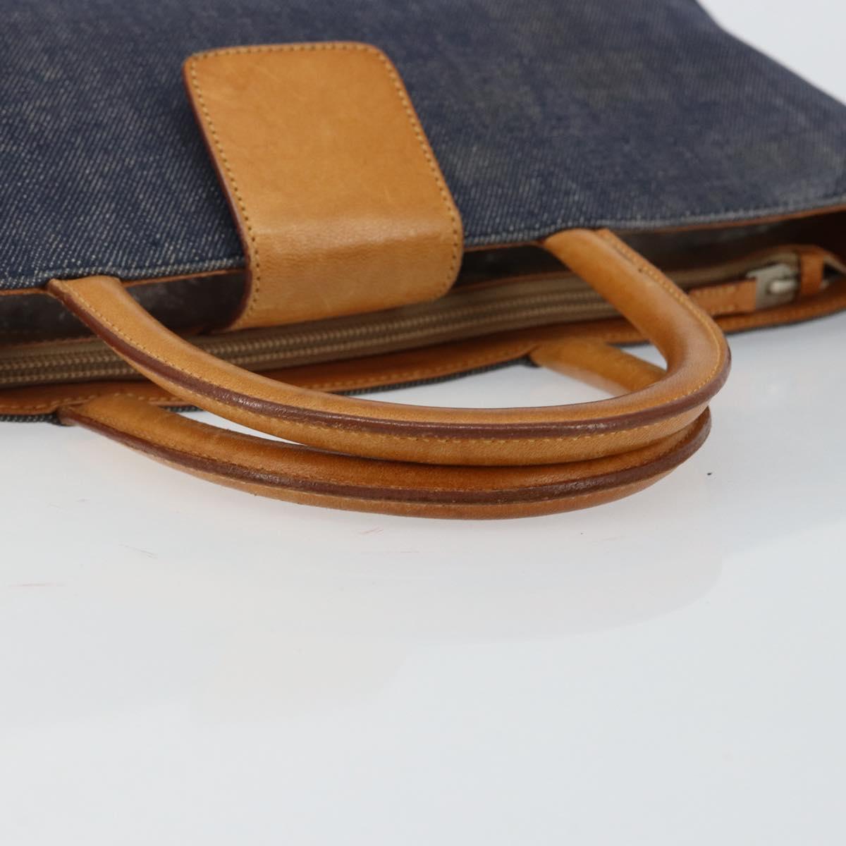BURBERRY Nova Check Hand Bag Denim Blue Silver Auth bs29697