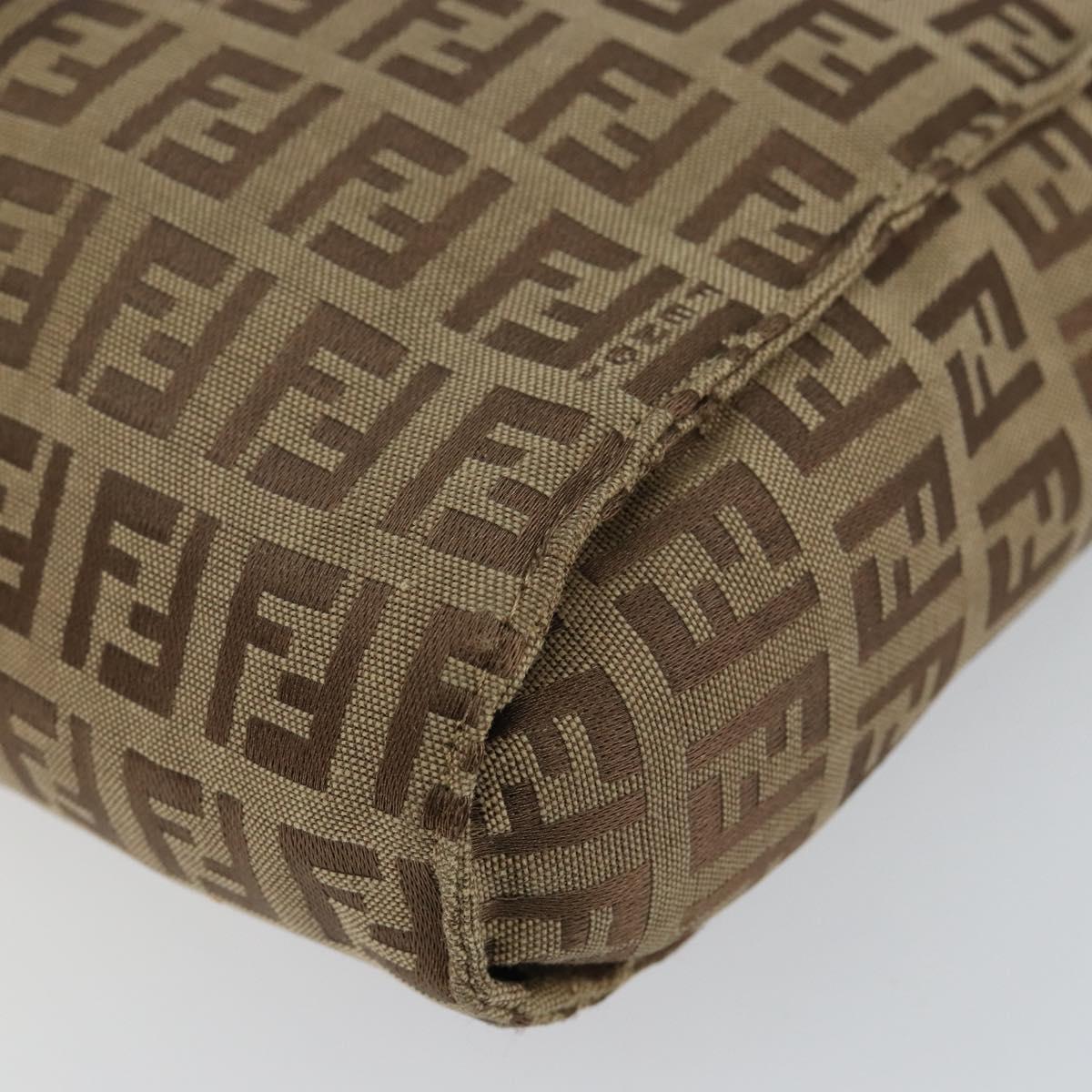 FENDI Zucchino Canvas Pouch Beige Silver Auth bs29698