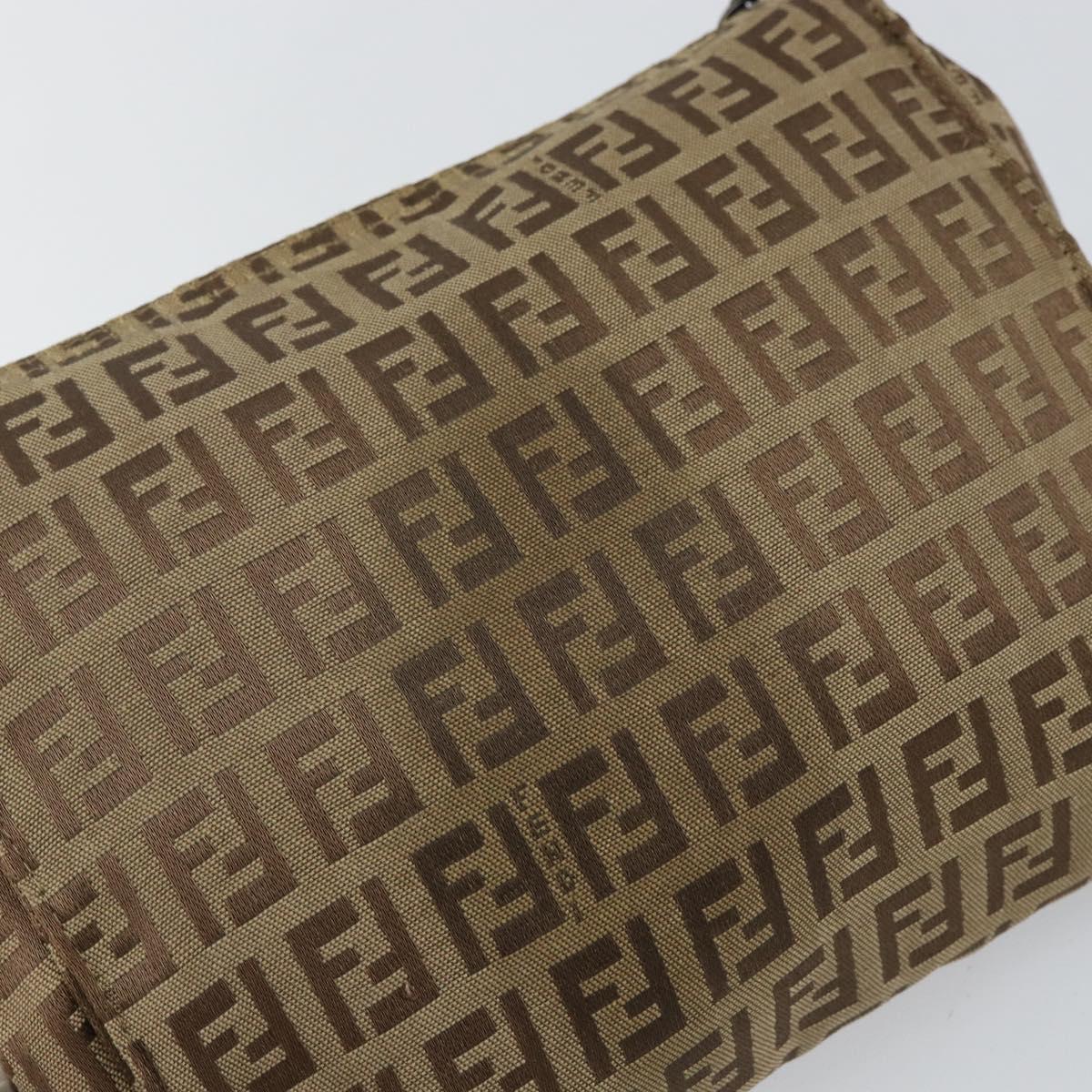 FENDI Zucchino Canvas Pouch Beige Silver Auth bs29698