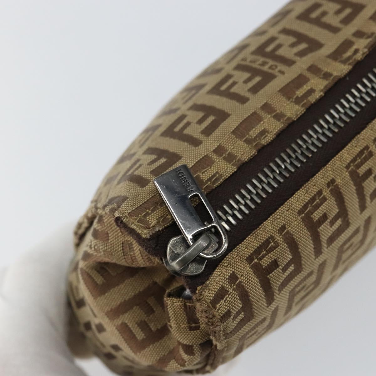 FENDI Zucchino Canvas Pouch Beige Silver Auth bs29698