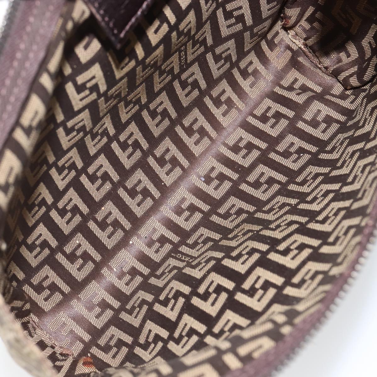 FENDI Zucchino Canvas Pouch Beige Silver Auth bs29698