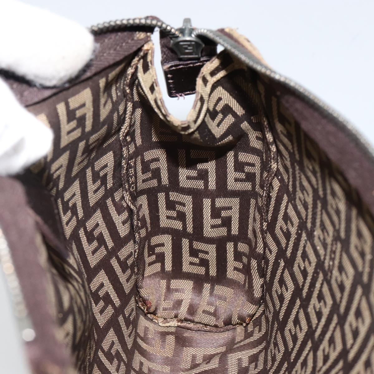 FENDI Zucchino Canvas Pouch Beige Silver Auth bs29698