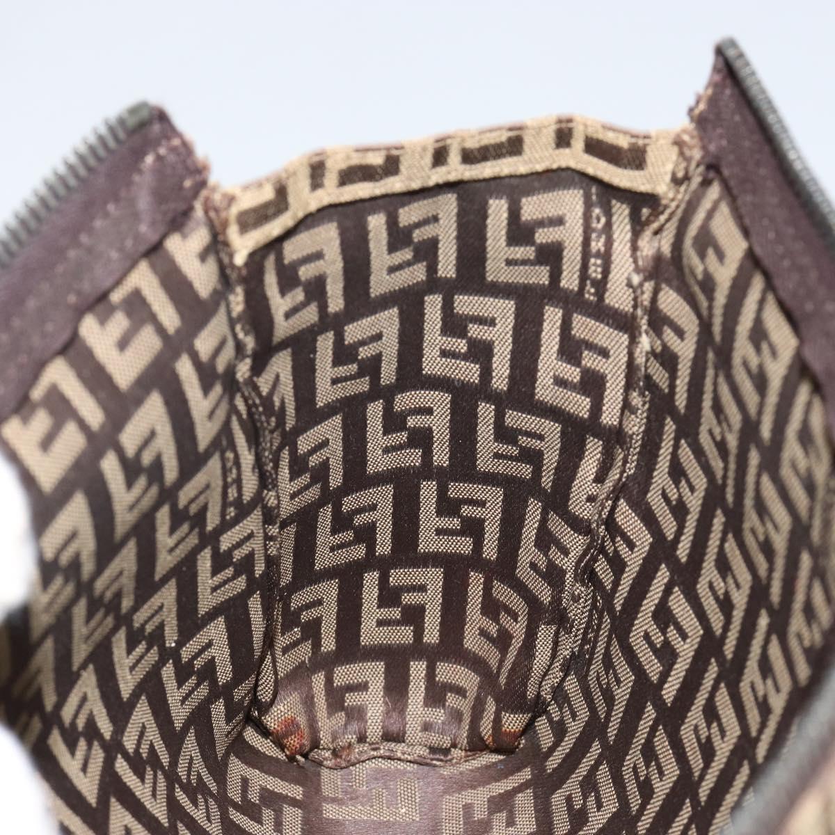 FENDI Zucchino Canvas Pouch Beige Silver Auth bs29698