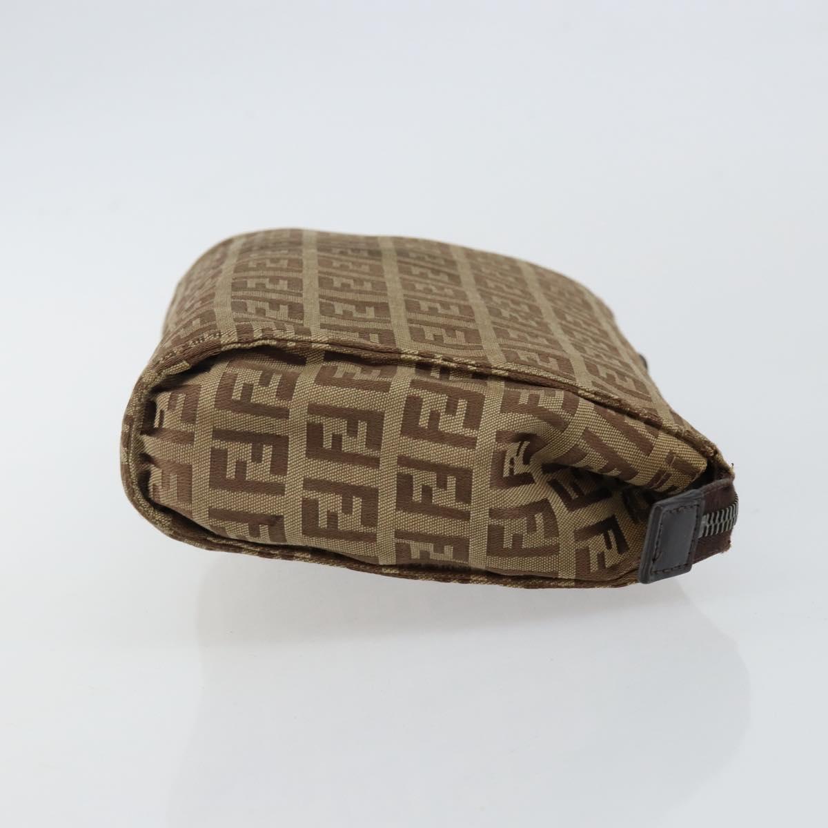 FENDI Zucchino Canvas Pouch Beige Silver Auth bs29698