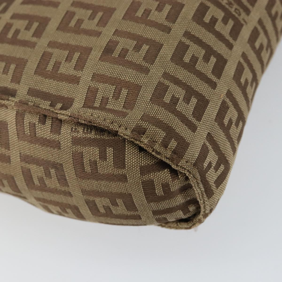 FENDI Zucchino Canvas Pouch Beige Silver Auth bs29698