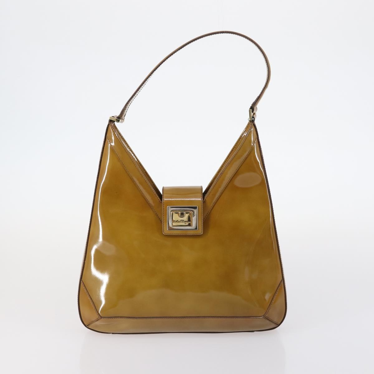 Salvatore Ferragamo Bag Enamel Canvas Leather 7Set Black Brown Auth bs29709