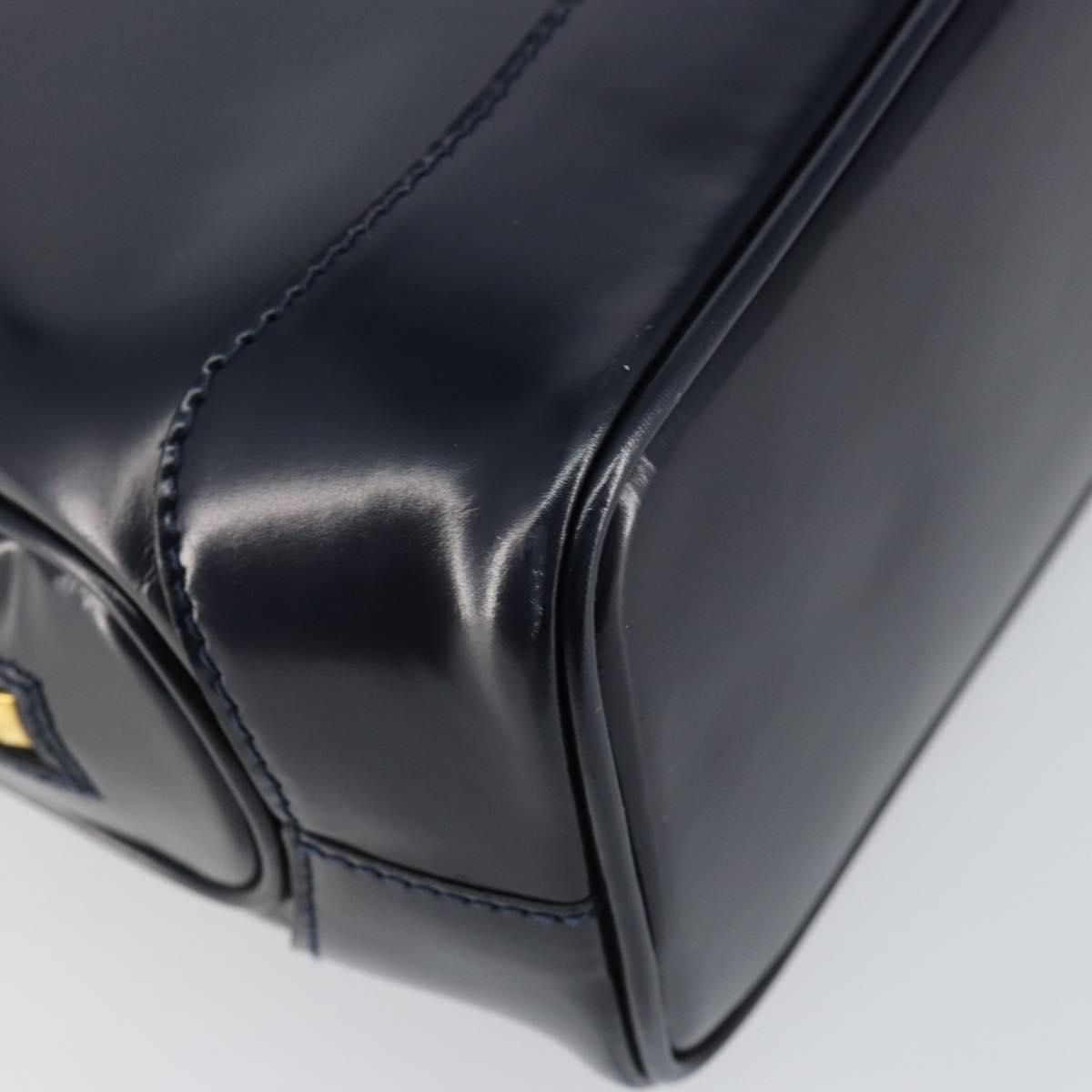 GUCCI Bamboo Shoulder Bag Patent leather Navy Gold 001 2113 1650 Auth bs29711