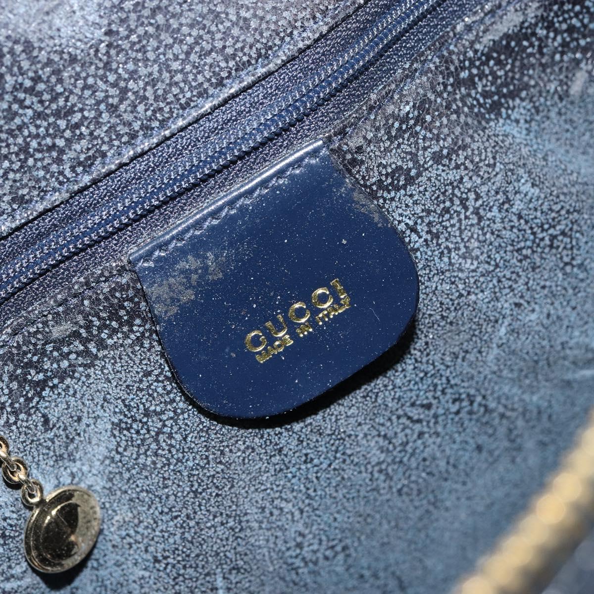 GUCCI Bamboo Shoulder Bag Patent leather Navy Gold 001 2113 1650 Auth bs29711