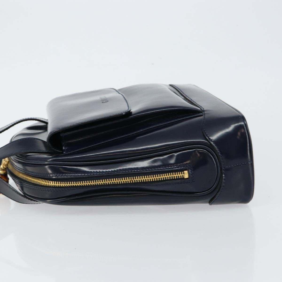 GUCCI Bamboo Shoulder Bag Patent leather Navy Gold 001 2113 1650 Auth bs29711